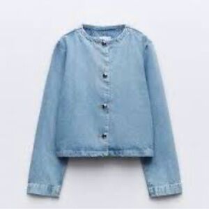 Zara structured boxy Light Blue Denim Blazer Jean Jacket
